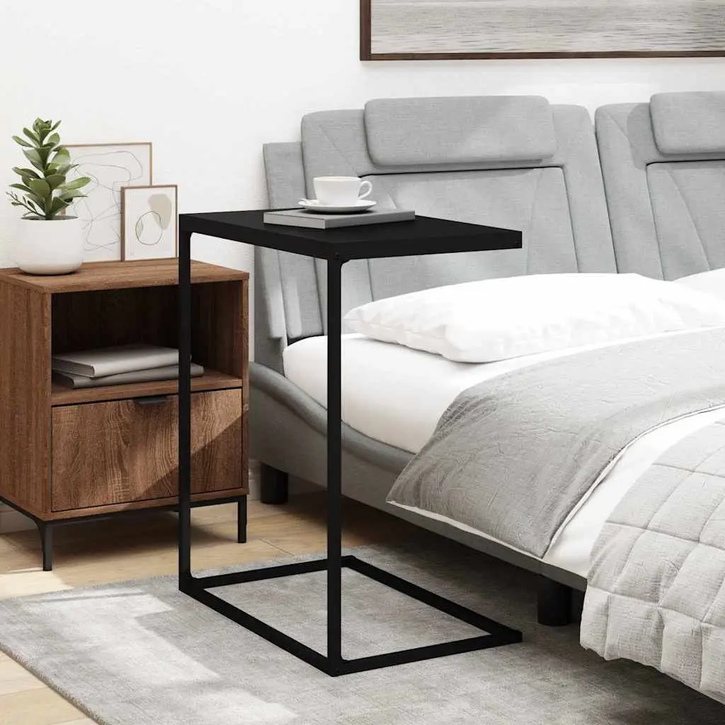 C-Shaped Side Table Black Engineered Wood Iron Living Room Couch