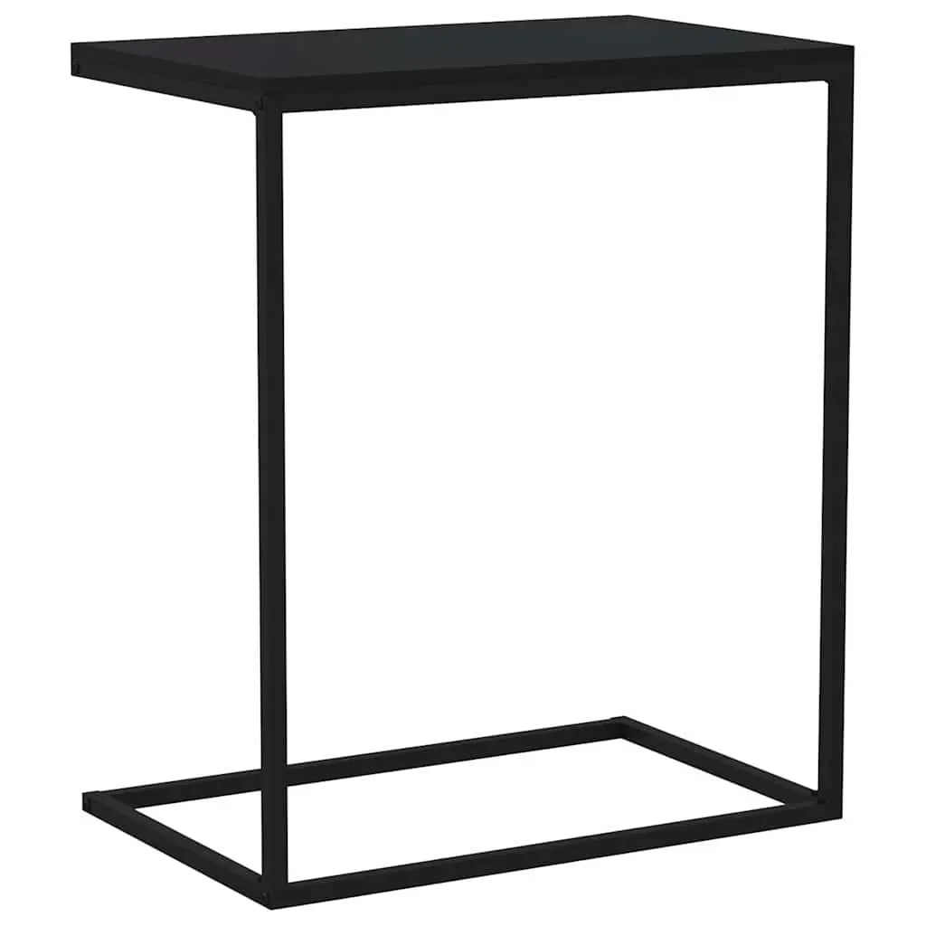 C-Shaped Side Table Black Engineered Wood Iron Living Room Couch