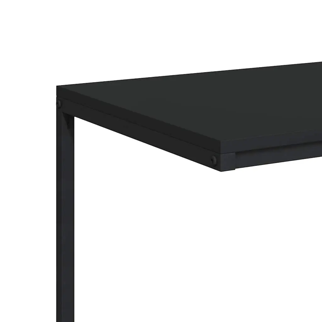 C-Shaped Side Table Black Engineered Wood Iron Living Room Couch