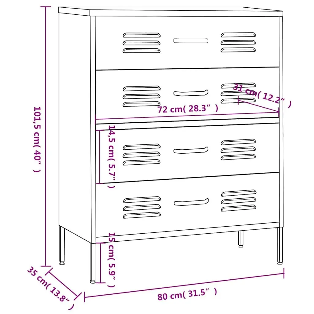 Steel Frame Chest of Drawers Anthracite 80cm Width 35cm Depth 1015cm Height