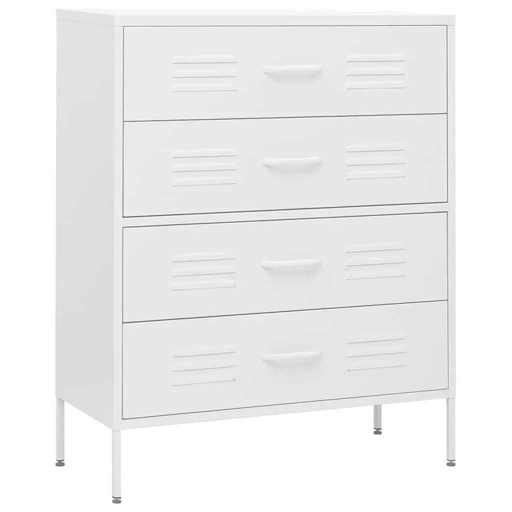 White Steel Chest of Drawers Bedroom Storage Cabinet with Fully Extendable Drawers 80x35x1015cm