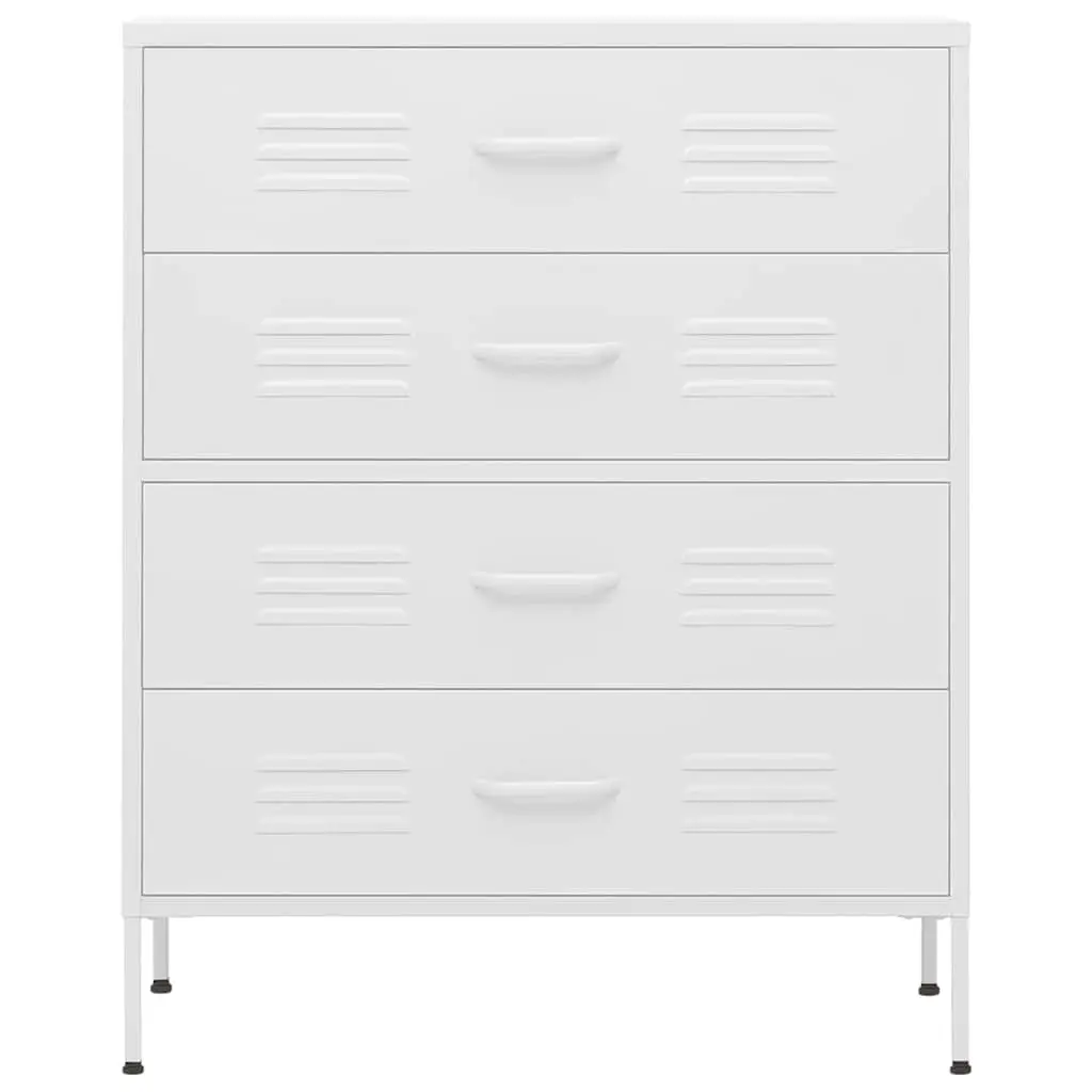 White Steel Chest of Drawers Bedroom Storage Cabinet with Fully Extendable Drawers 80x35x1015cm