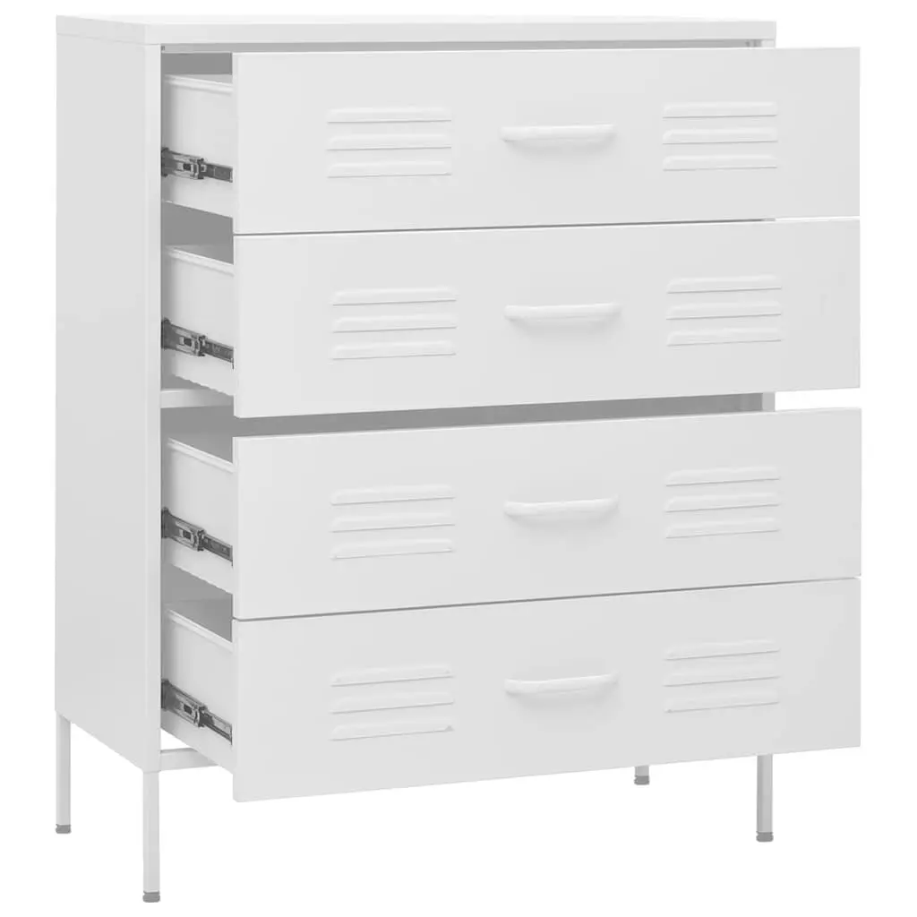 White Steel Chest of Drawers Bedroom Storage Cabinet with Fully Extendable Drawers 80x35x1015cm