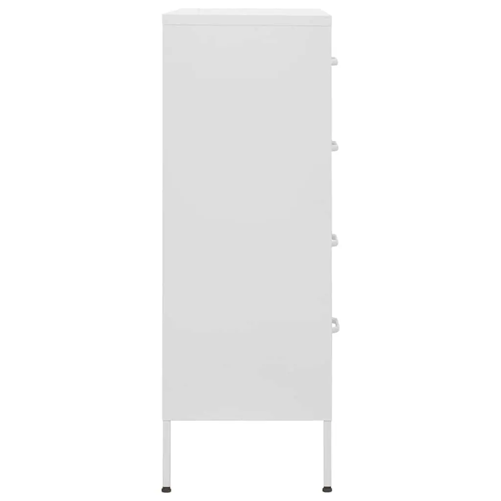 White Steel Chest of Drawers Bedroom Storage Cabinet with Fully Extendable Drawers 80x35x1015cm