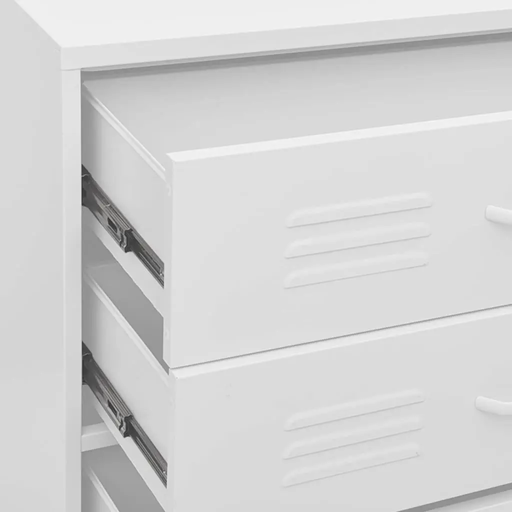 White Steel Chest of Drawers Bedroom Storage Cabinet with Fully Extendable Drawers 80x35x1015cm