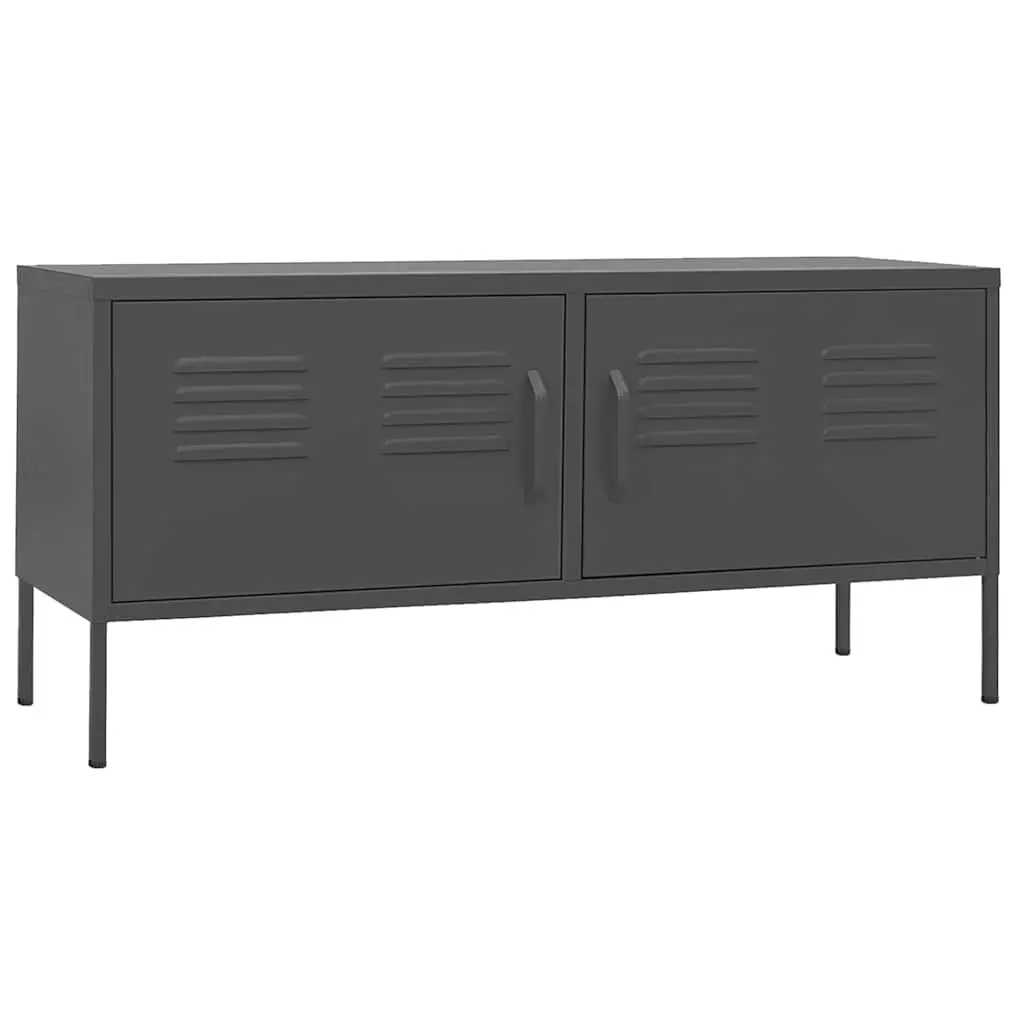 TV Cabinet Anthracite Living Room Storage Unit with Doors Shelves Steel Stand