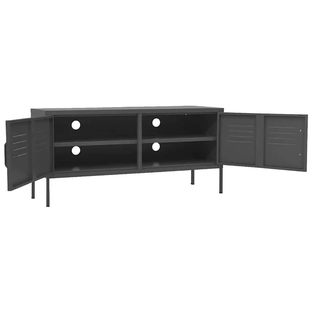 TV Cabinet Anthracite Living Room Storage Unit with Doors Shelves Steel Stand