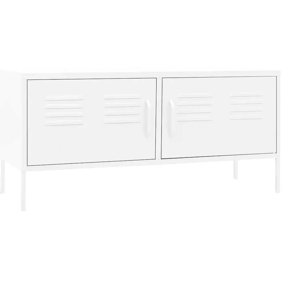 White TV Cabinet Steel Living Room Storage Unit with Doors and Shelf 105cm