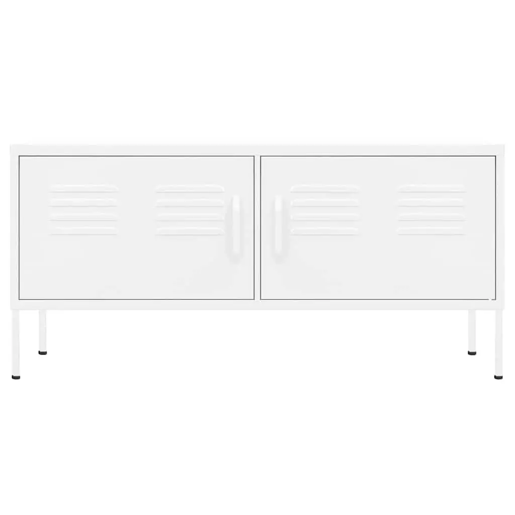White TV Cabinet Steel Living Room Storage Unit with Doors and Shelf 105cm