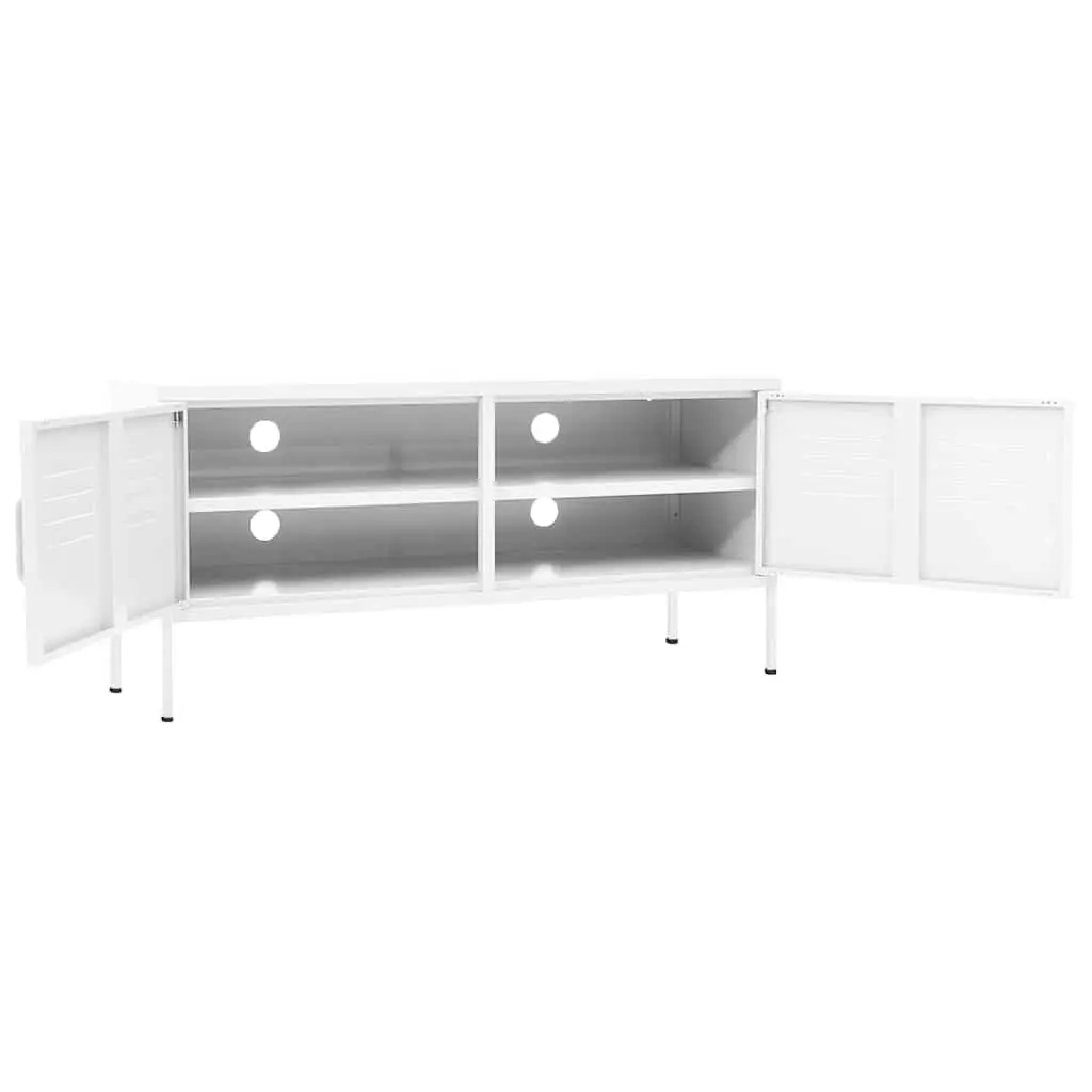 White TV Cabinet Steel Living Room Storage Unit with Doors and Shelf 105cm