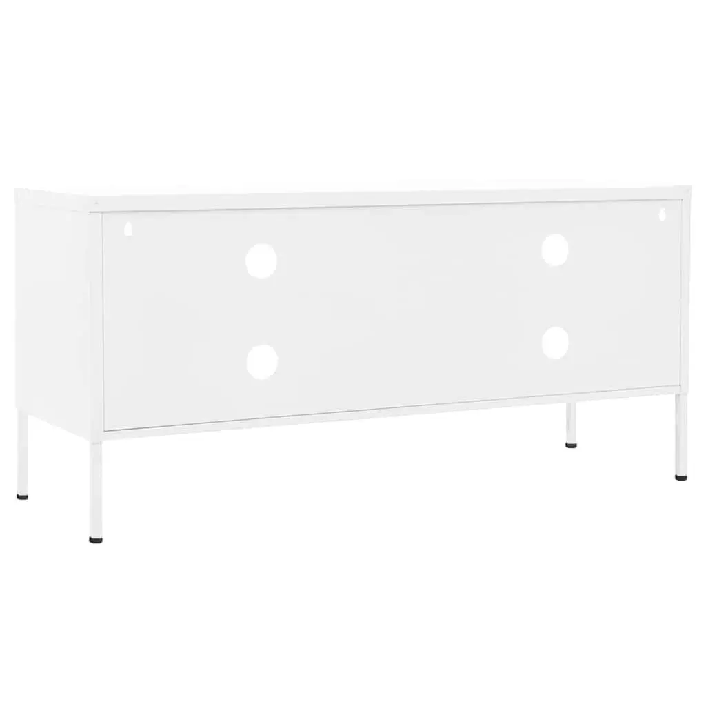 White TV Cabinet Steel Living Room Storage Unit with Doors and Shelf 105cm