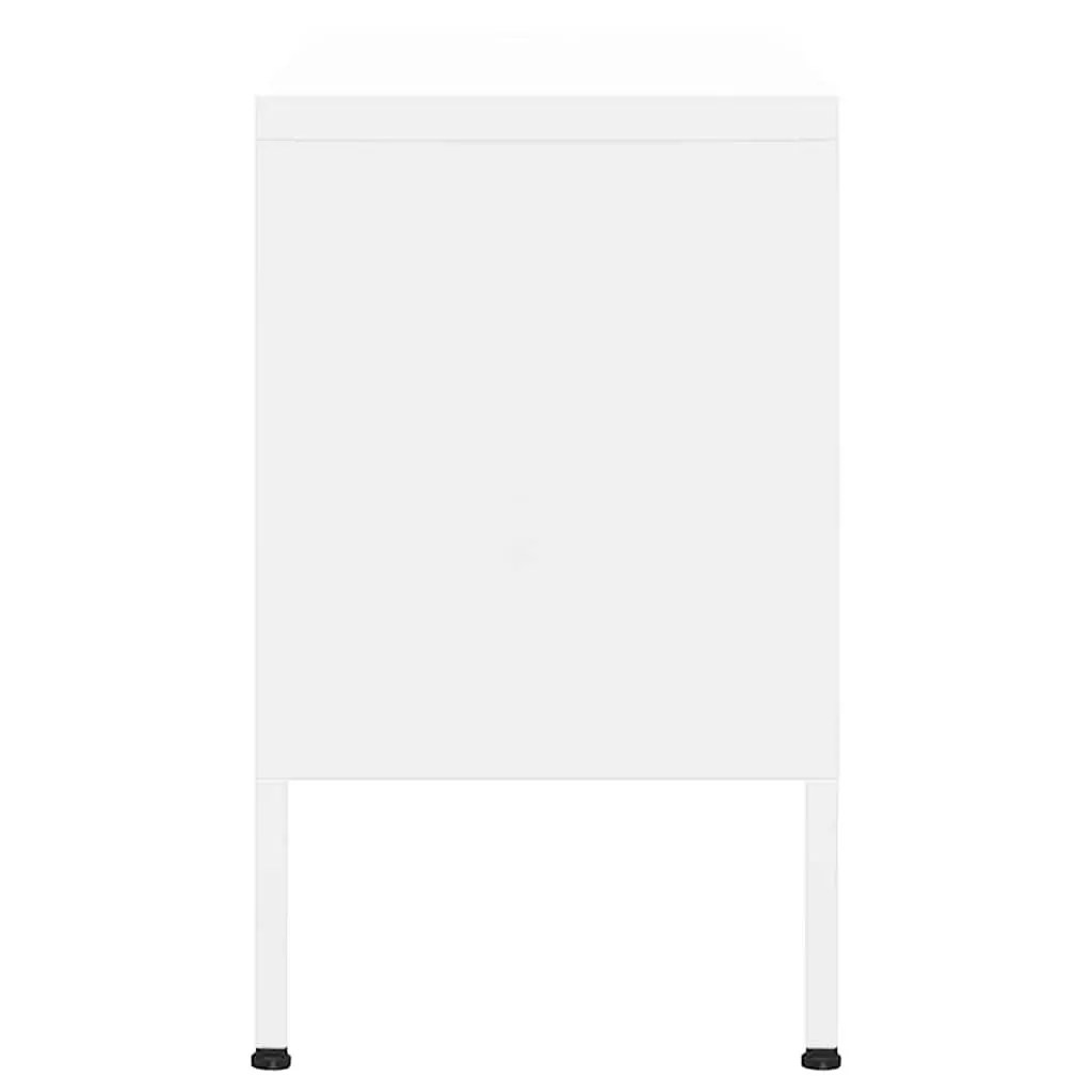 White TV Cabinet Steel Living Room Storage Unit with Doors and Shelf 105cm