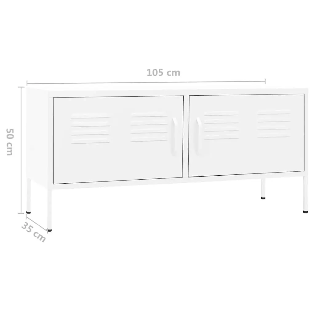 White TV Cabinet Steel Living Room Storage Unit with Doors and Shelf 105cm