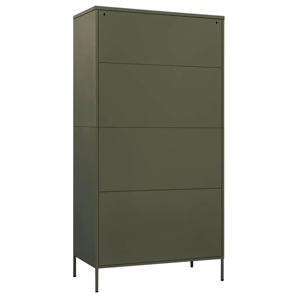 Steel Wardrobe Cabinet Olive Green 90W x 50D x 180H cm with Adjustable Shelves and Hanging Rod