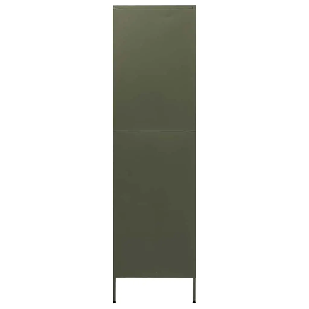 Steel Wardrobe Cabinet Olive Green 90W x 50D x 180H cm with Adjustable Shelves and Hanging Rod