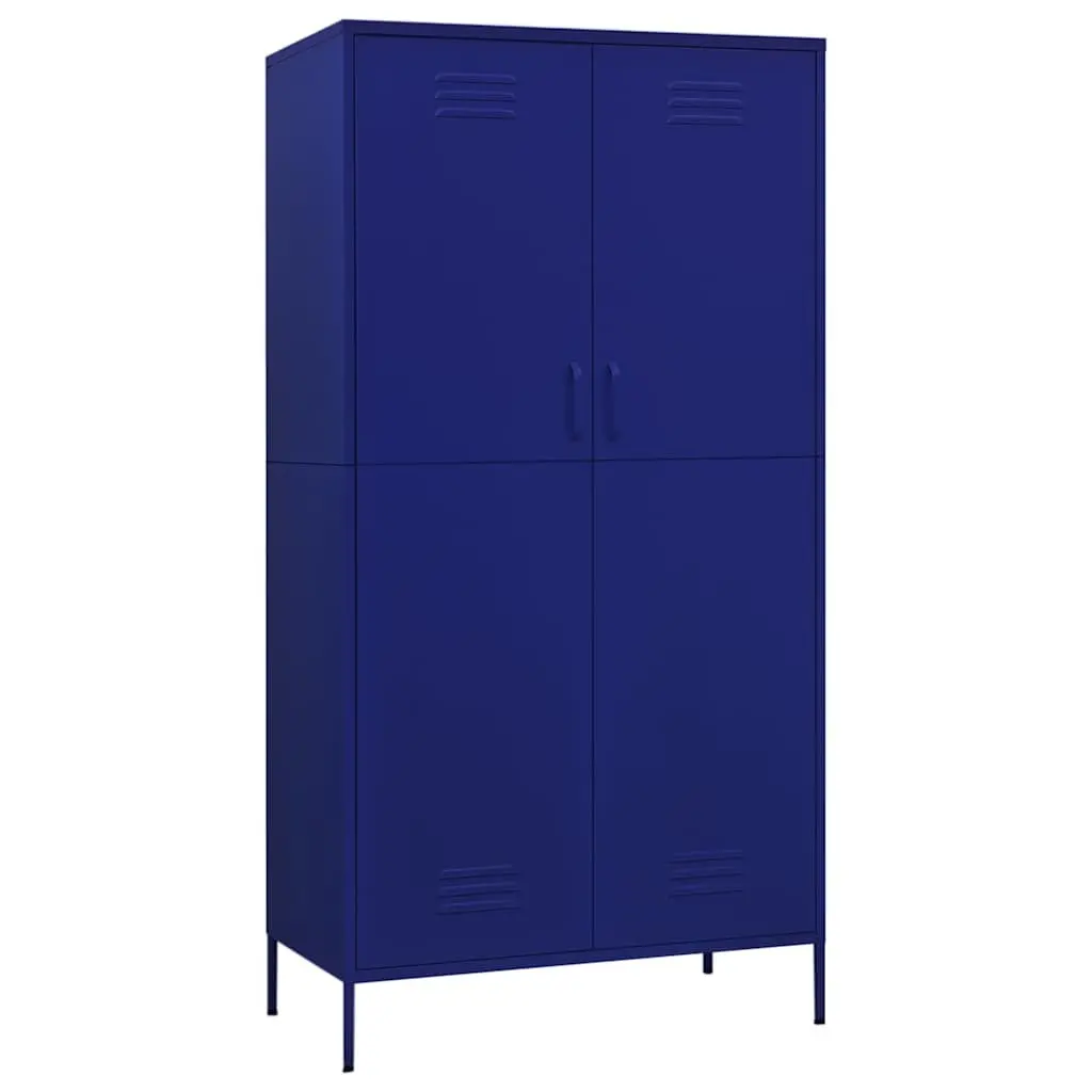 Wardrobe Cabinet Blue Steel 90W x 50D x 180H cm Storage Cupboard with 4 Shelves and Hanging Rod