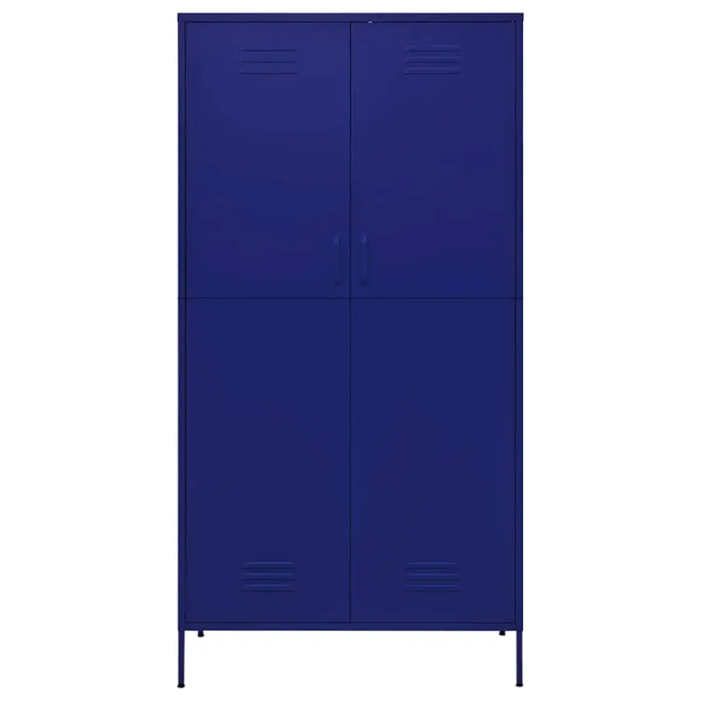 Wardrobe Cabinet Blue Steel 90W x 50D x 180H cm Storage Cupboard with 4 Shelves and Hanging Rod