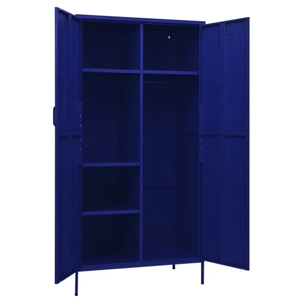 Wardrobe Cabinet Blue Steel 90W x 50D x 180H cm Storage Cupboard with 4 Shelves and Hanging Rod