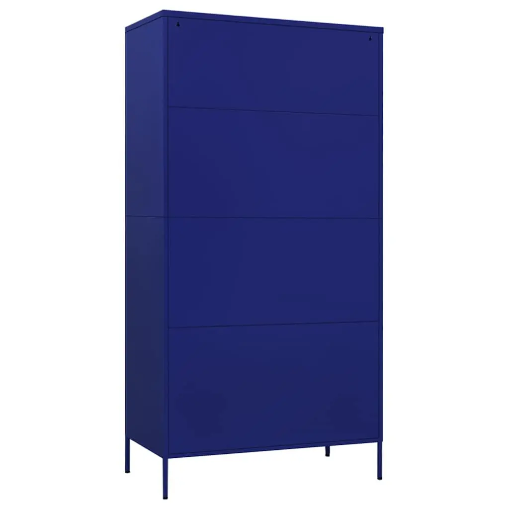 Wardrobe Cabinet Blue Steel 90W x 50D x 180H cm Storage Cupboard with 4 Shelves and Hanging Rod