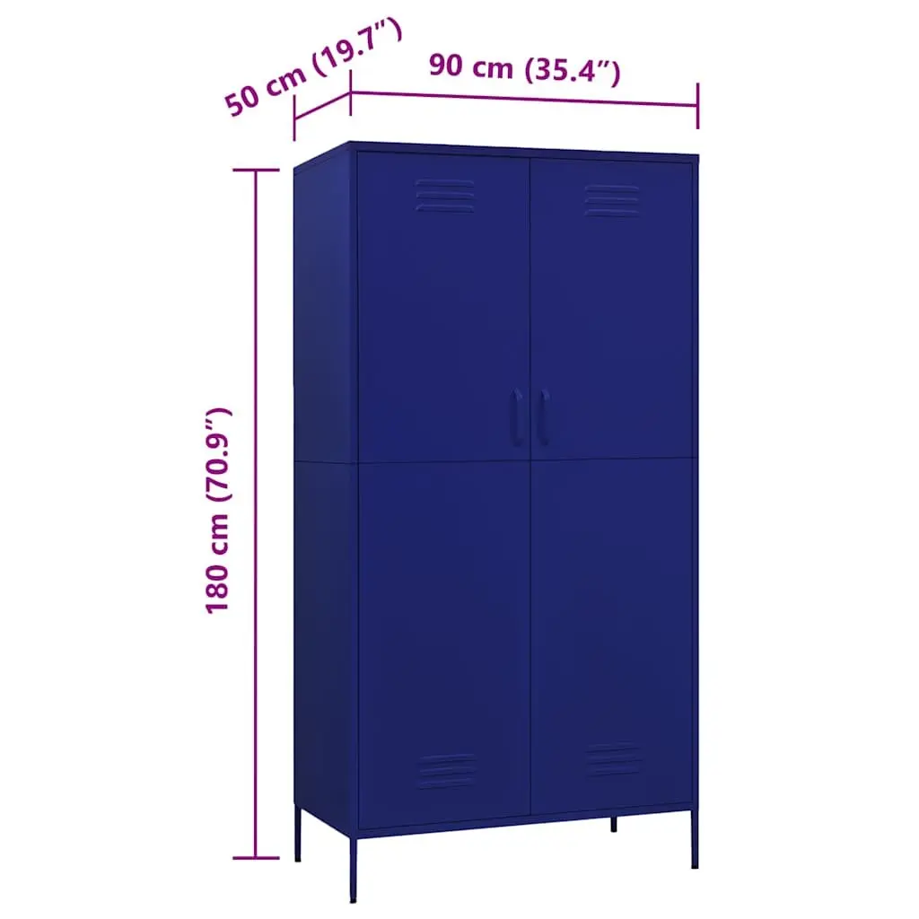 Wardrobe Cabinet Blue Steel 90W x 50D x 180H cm Storage Cupboard with 4 Shelves and Hanging Rod