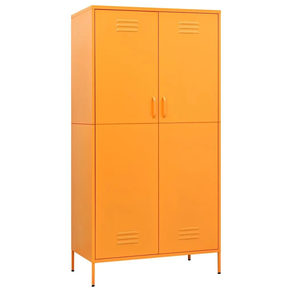 Steel Wardrobe Cabinet Yellow 90cm x 50cm x 180cm with Adjustable Shelves and Hanging Rod