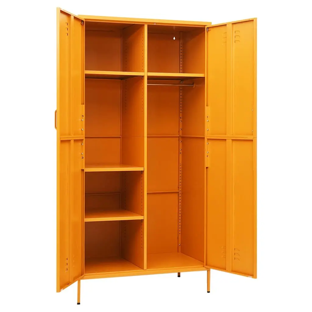 Steel Wardrobe Cabinet Yellow 90cm x 50cm x 180cm with Adjustable Shelves and Hanging Rod