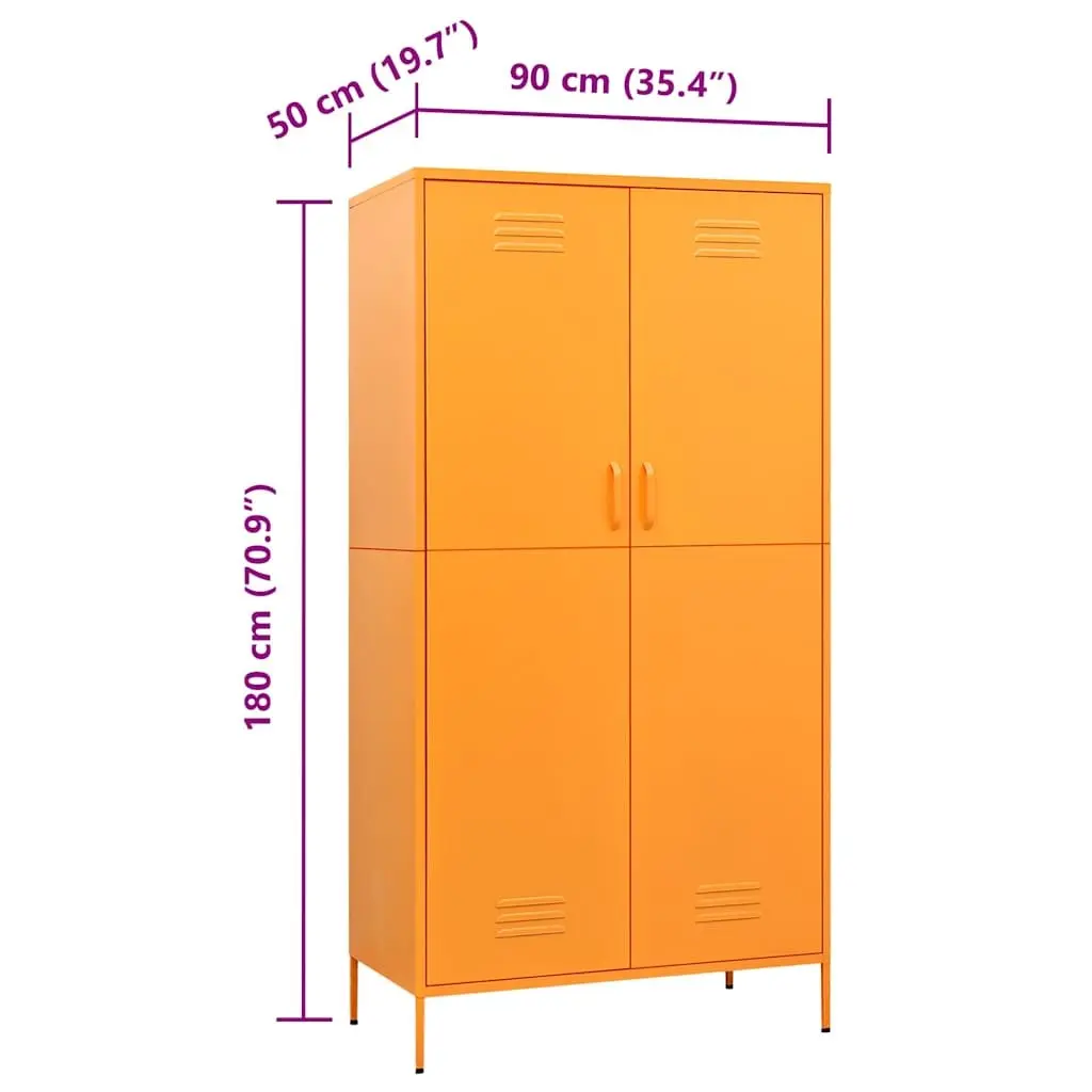 Steel Wardrobe Cabinet Yellow 90cm x 50cm x 180cm with Adjustable Shelves and Hanging Rod