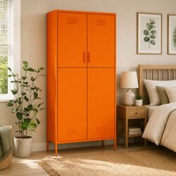 Inviting Orange Steel Wardrobe Cabinet with Adjustable Shelves
