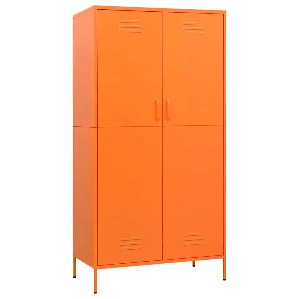 Steel Wardrobe Cabinet Orange 90W x 50D x 180H cm with Hanging Rod and Adjustable Shelves