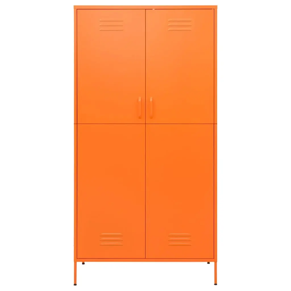 Steel Wardrobe Cabinet Orange 90W x 50D x 180H cm with Hanging Rod and Adjustable Shelves