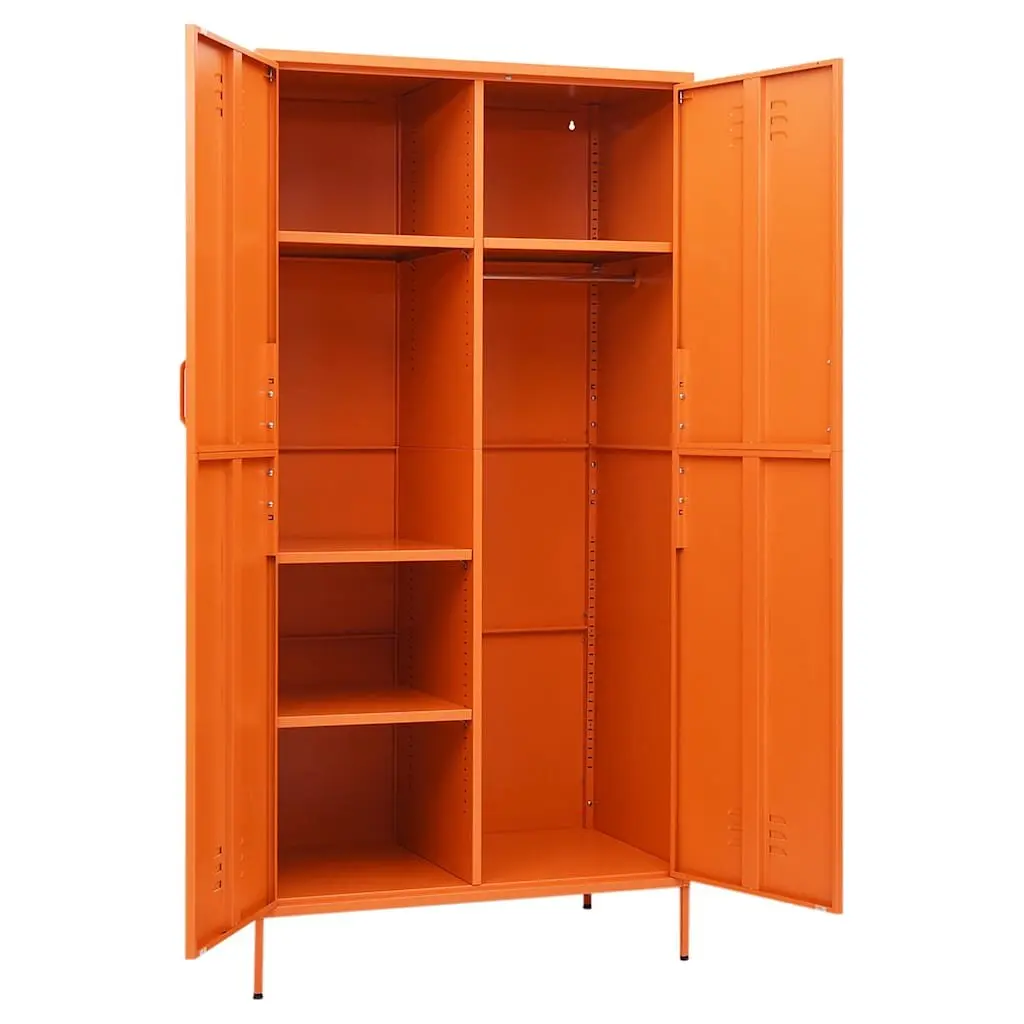 Steel Wardrobe Cabinet Orange 90W x 50D x 180H cm with Hanging Rod and Adjustable Shelves