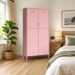 Warm Pink Wardrobe Cabinet with Adjustable Shelves