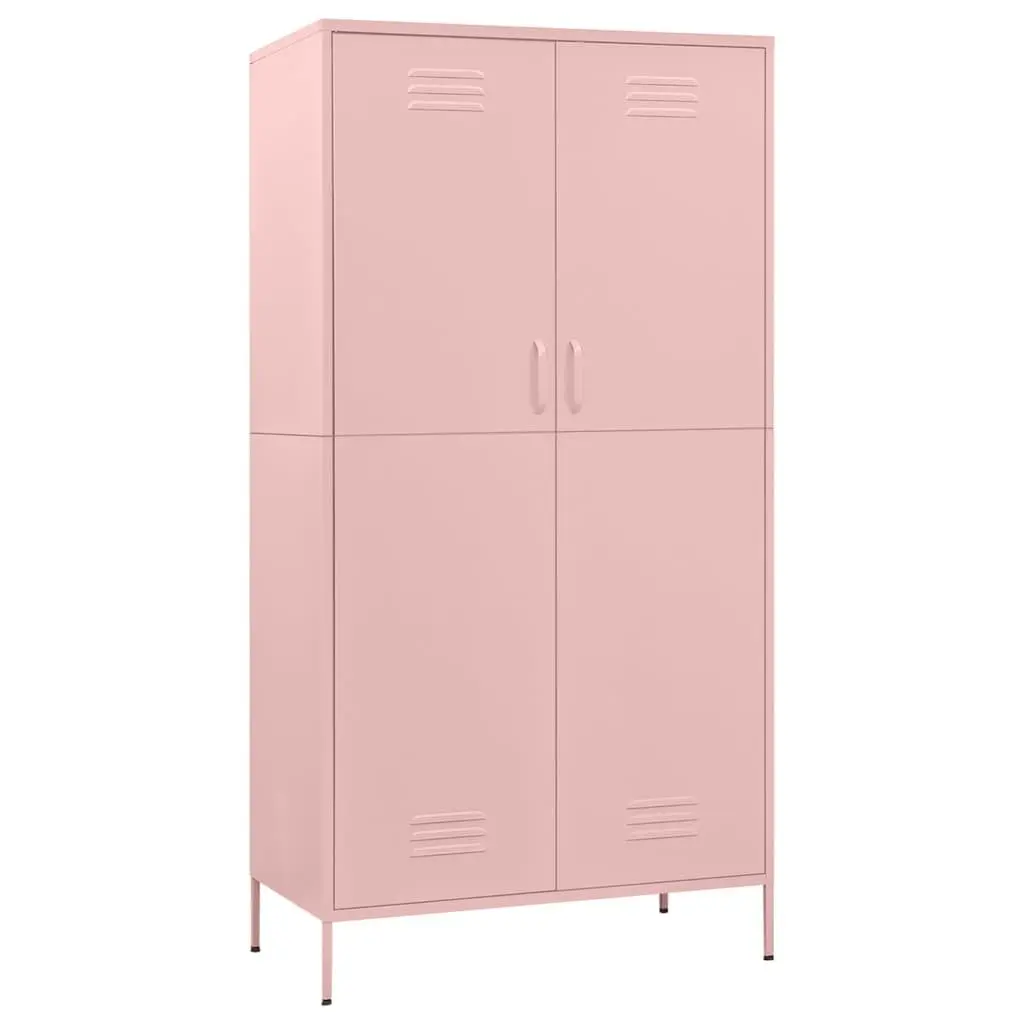 Wardrobe Cabinet Pink 90x50x180cm Steel Storage Cupboard Adjustable Shelves
