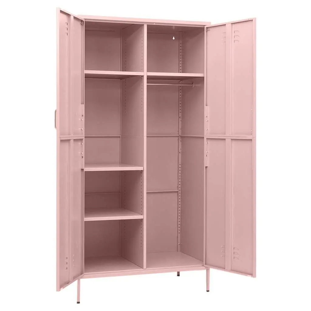Wardrobe Cabinet Pink 90x50x180cm Steel Storage Cupboard Adjustable Shelves