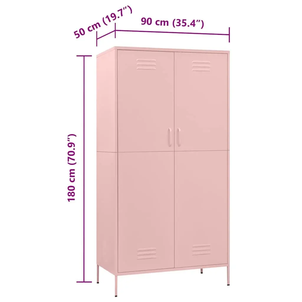 Wardrobe Cabinet Pink 90x50x180cm Steel Storage Cupboard Adjustable Shelves