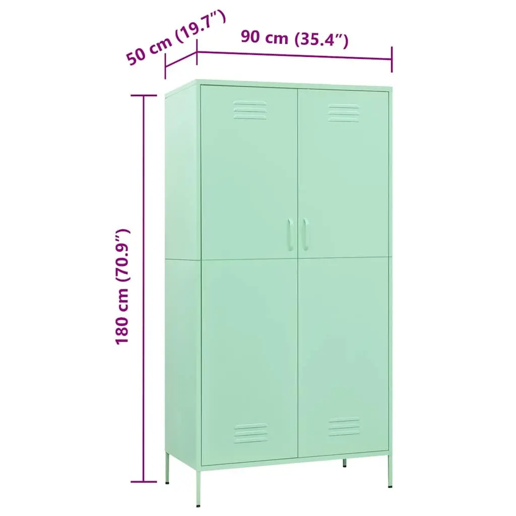 Wardrobe Cabinet Green 90x50x180cm Steel Storage Cupboard Clothing Organiser