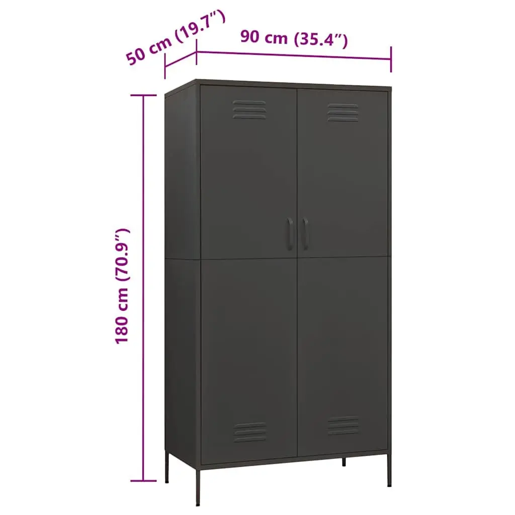 Wardrobe Anthracite Steel Storage Cabinet 90x50x180 cm