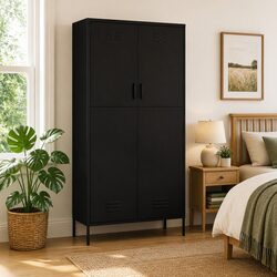 Black Steel Wardrobe Cabinet with 4 Adjustable Shelves