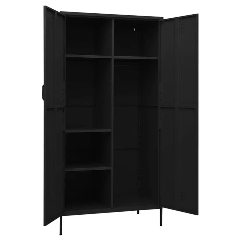 Wardrobe Cabinet Black Steel 90cm x 50cm x 180cm 4 Shelves