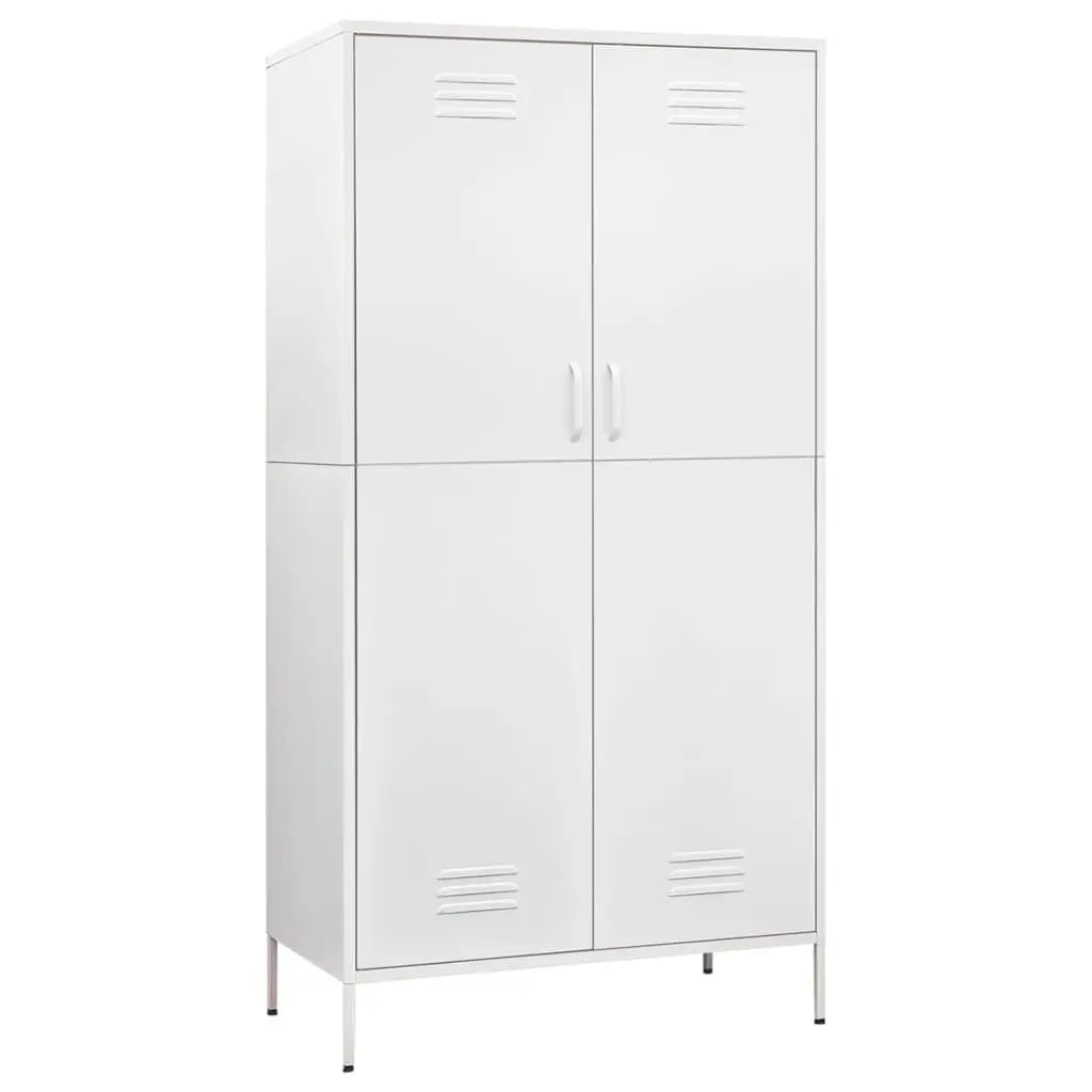 Steel Wardrobe White 90W x 50D x 180H cm 4 Shelves Hanging Rod Storage Cabinet Organiser