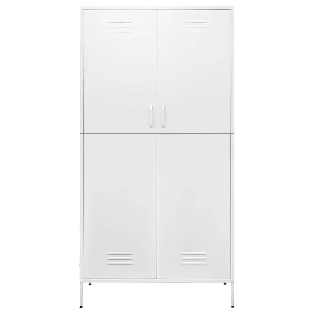 Steel Wardrobe White 90W x 50D x 180H cm 4 Shelves Hanging Rod Storage Cabinet Organiser