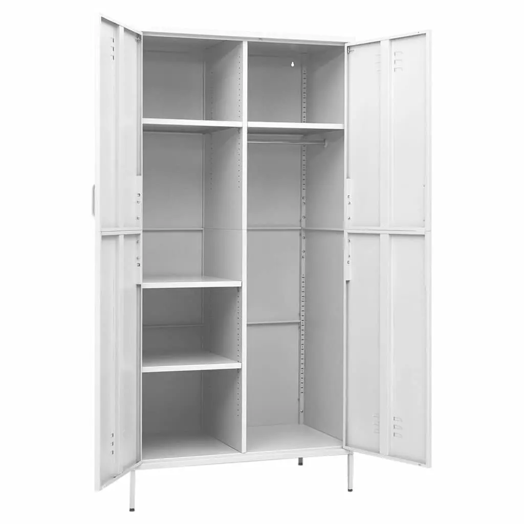 Steel Wardrobe White 90W x 50D x 180H cm 4 Shelves Hanging Rod Storage Cabinet Organiser