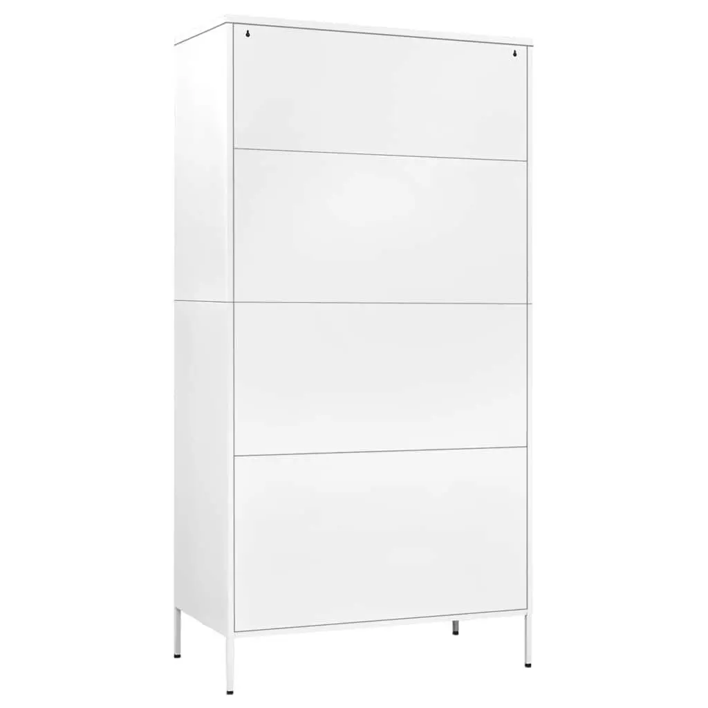 Steel Wardrobe White 90W x 50D x 180H cm 4 Shelves Hanging Rod Storage Cabinet Organiser