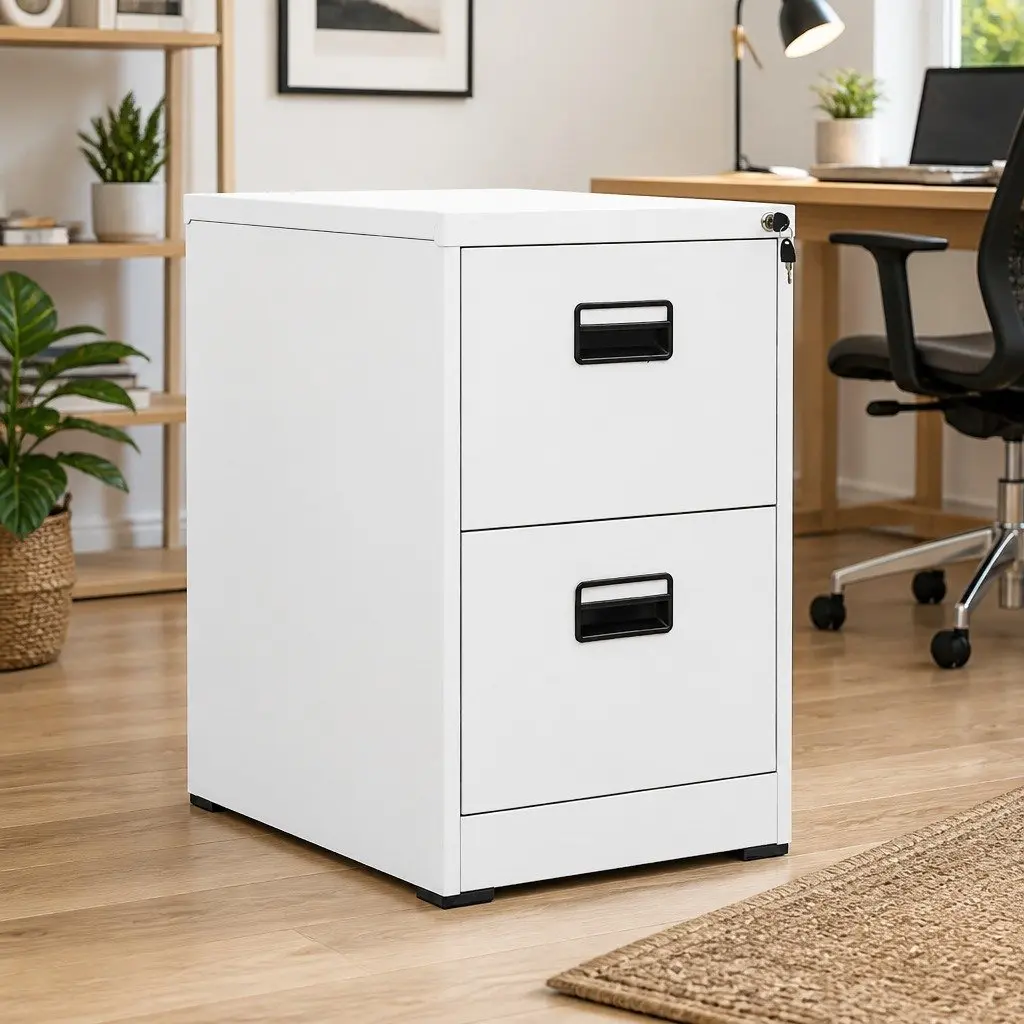 2 Drawer White Steel Filing Cabinet for Office Storage
