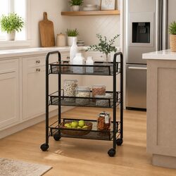 3-Tier Kitchen Trolley with Wheels and Removable Baskets