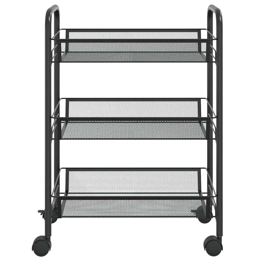 3-Tier Kitchen Trolley Black Iron Storage Cart with Removable Mesh Baskets