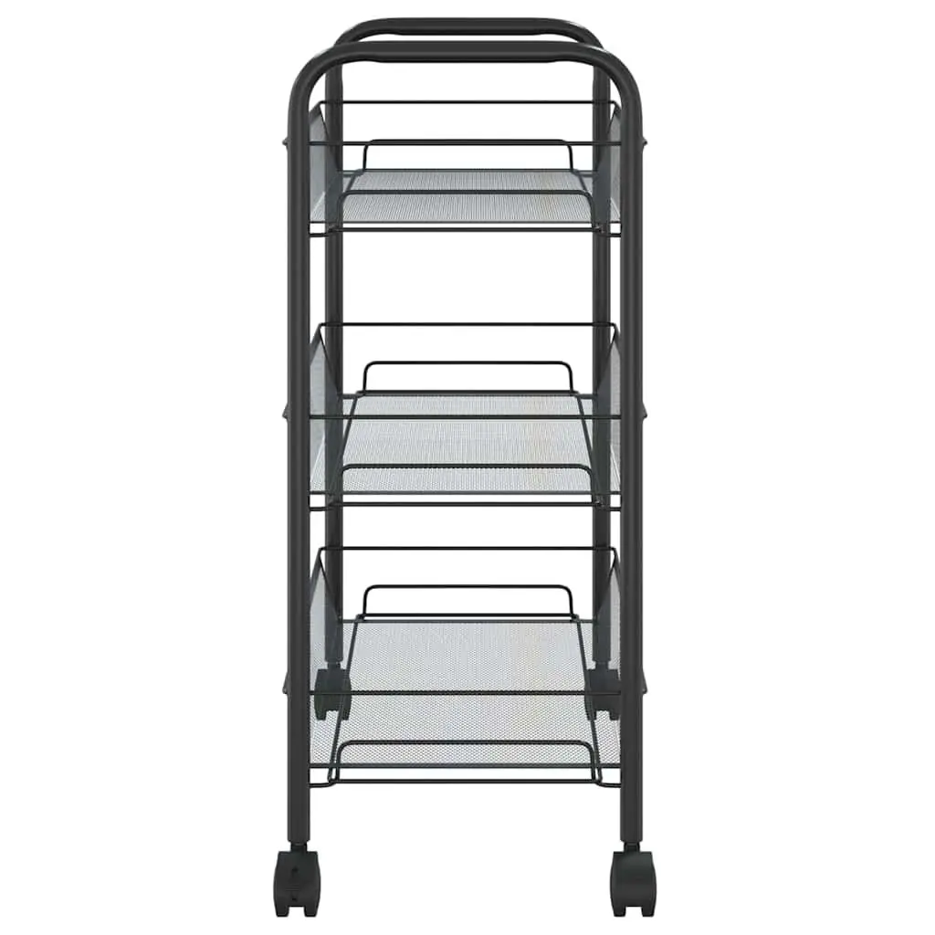 3-Tier Kitchen Trolley Black Iron Storage Cart with Removable Mesh Baskets