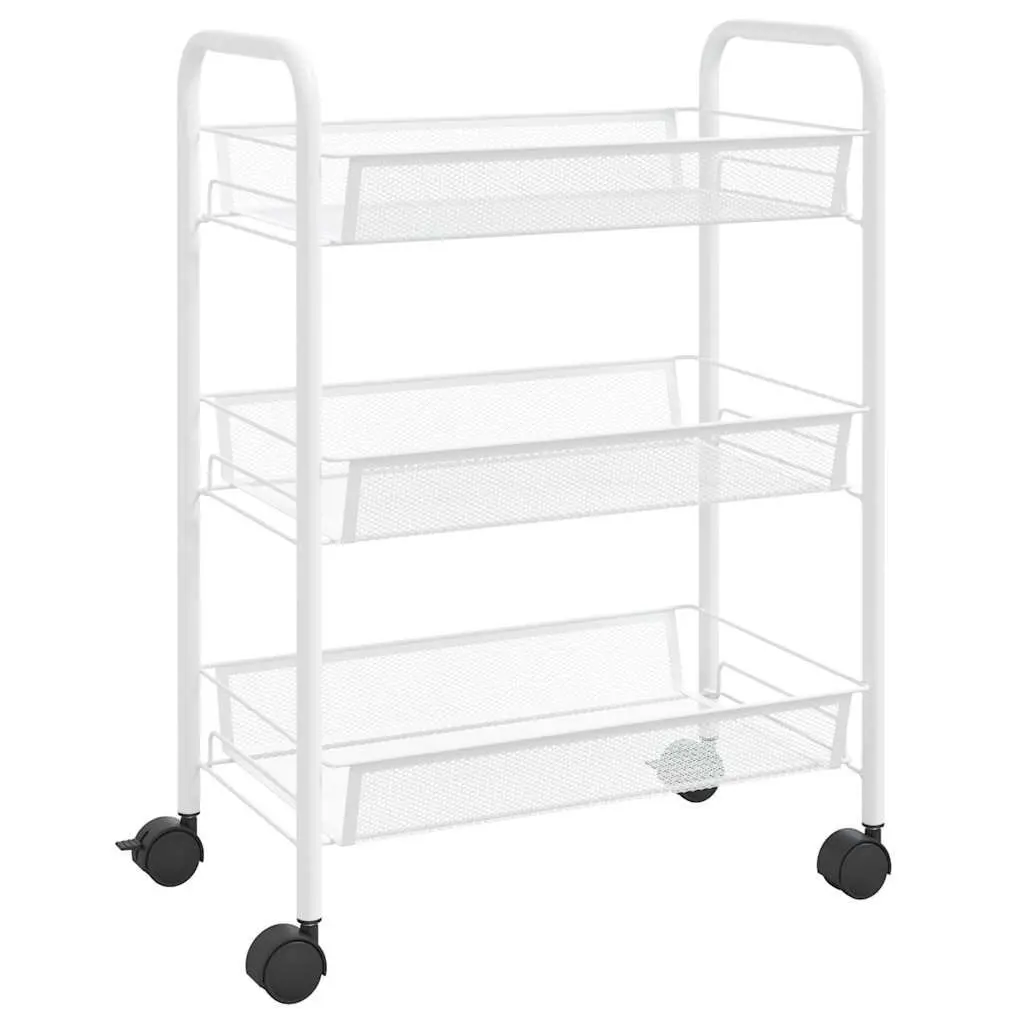 3-Tier Kitchen Trolley White Iron Storage Cart Organiser Mesh Baskets Wheels