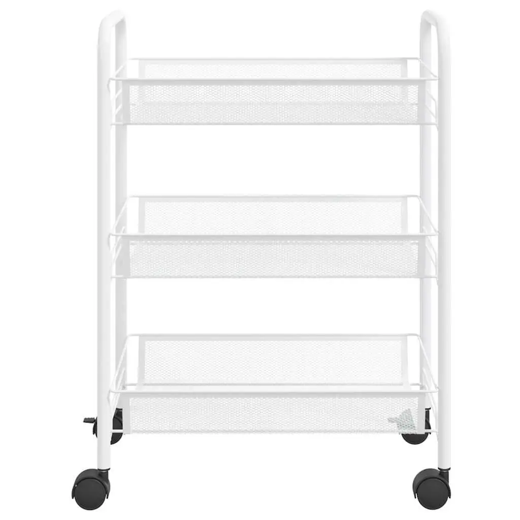 3-Tier Kitchen Trolley White Iron Storage Cart Organiser Mesh Baskets Wheels