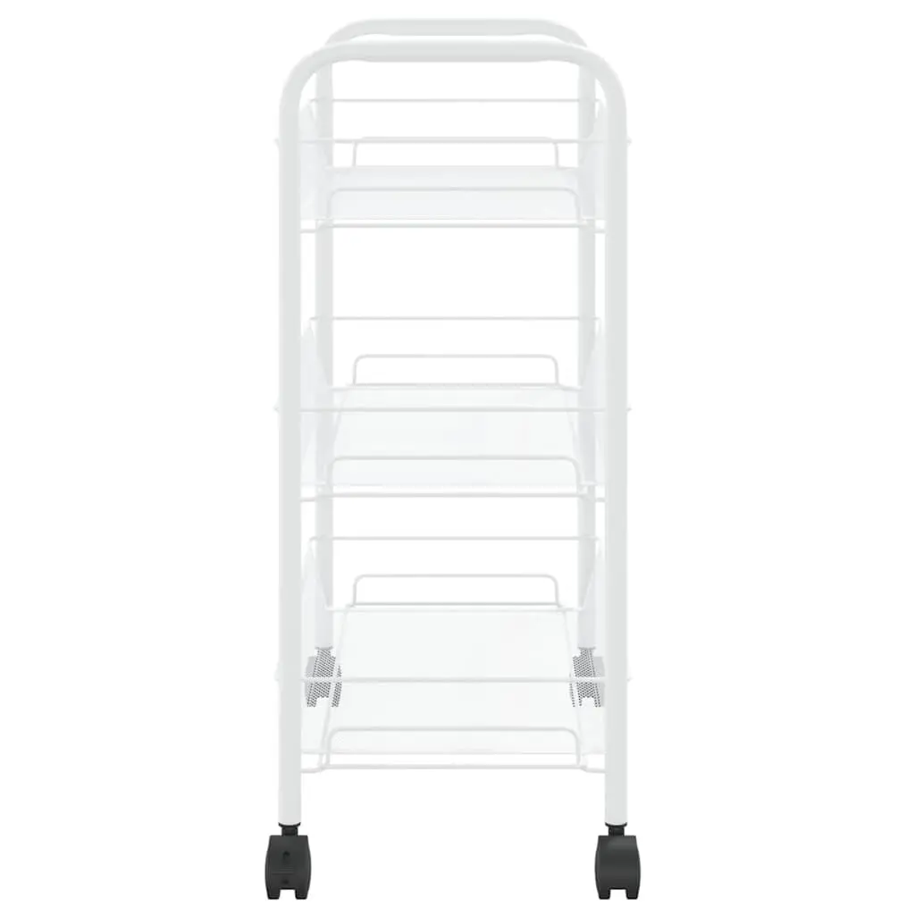 3-Tier Kitchen Trolley White Iron Storage Cart Organiser Mesh Baskets Wheels